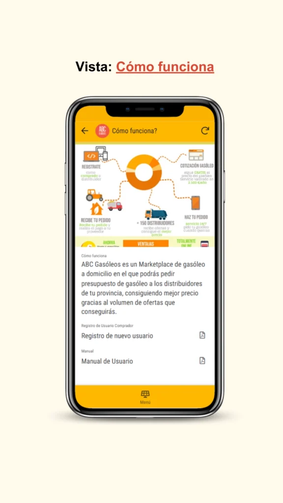 Vista de "cómo funciona", manuales de usuario e infografía de ABC Gasóleos